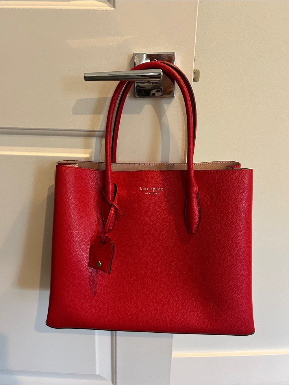 NWOT kate spade Red Leather Structured Tote with Top Handles
